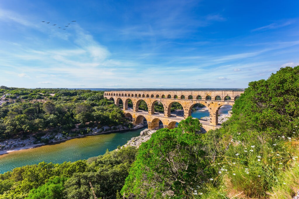Three-tiered aqueduct Pont du Gard and natural park
